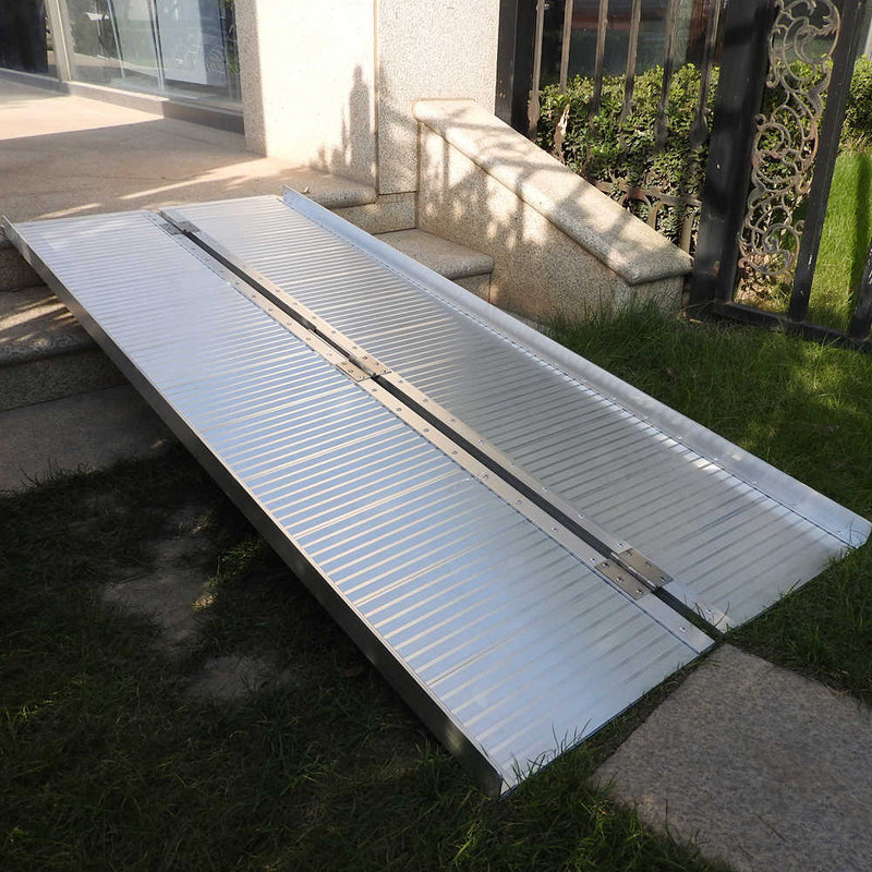 5 Ft Home Corridor Aluminum Alloy Folding Wheelchair Ramp Silver