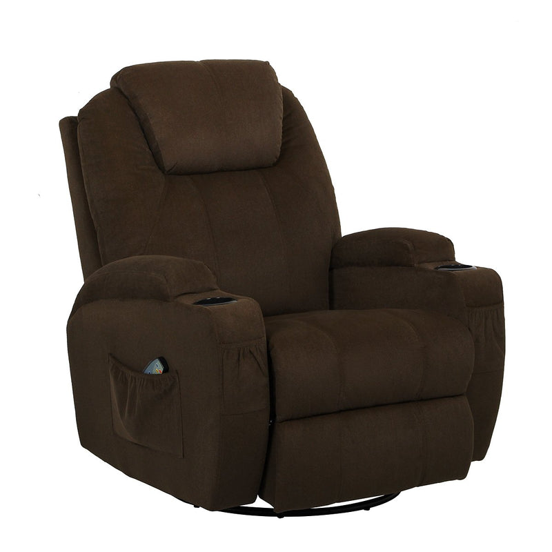 Coffee Fabric Massage Recliner Chair 360 Degrees Swivel Heated Ergonomic Lounge