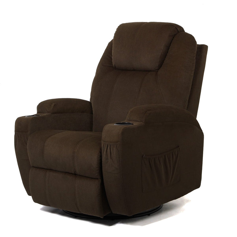 Coffee Fabric Massage Recliner Chair 360 Degrees Swivel Heated Ergonomic Lounge