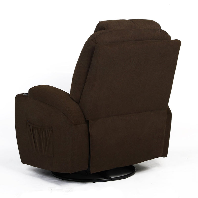 Coffee Fabric Massage Recliner Chair 360 Degrees Swivel Heated Ergonomic Lounge