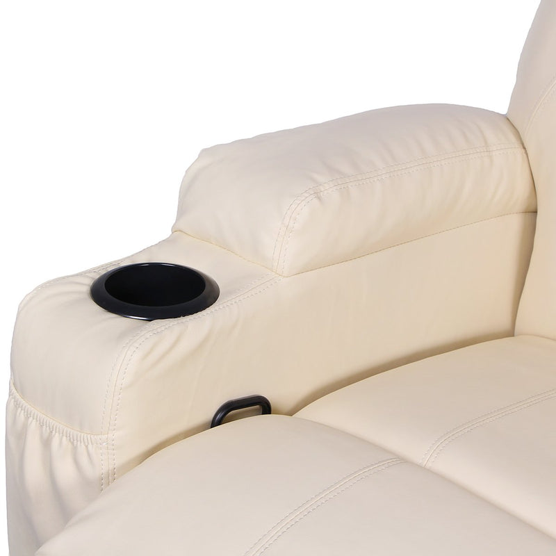 Massage Recliner Chair Heated PU Leather Ergonomic Lounge 360 Degree Swivel (Cream)