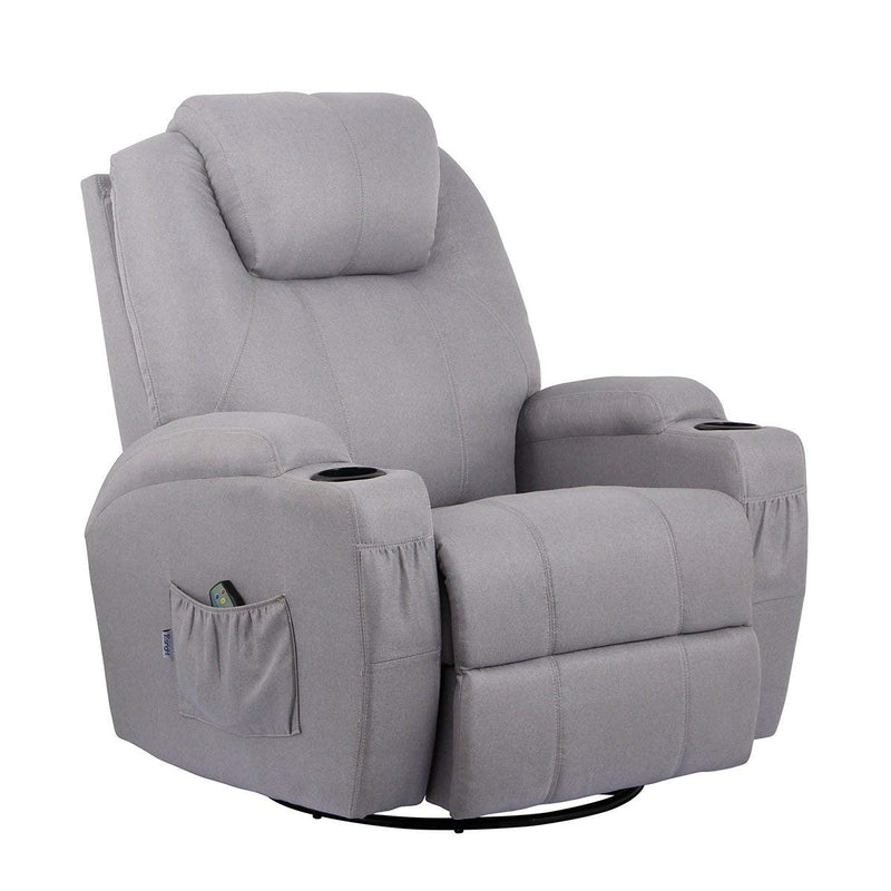 Grey Fabric Massage Recliner Chair 360 Degree Swivel Heated Ergonomic Lounge