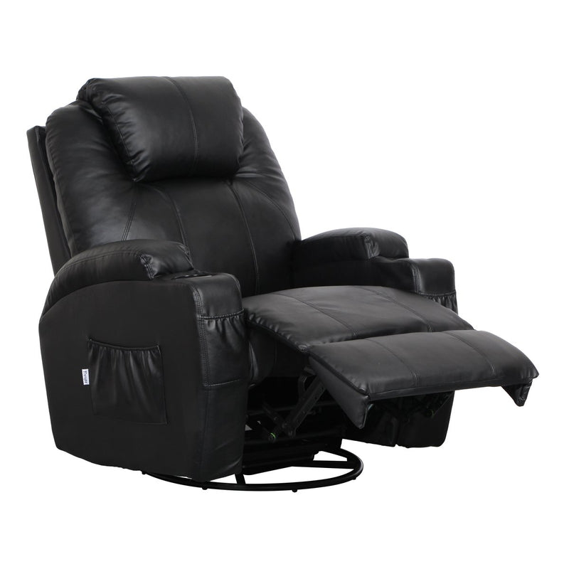 Massage Recliner PU Leather Ergonomic Lounge Heated Chair 360 Degree Swivel Recliner (Black)