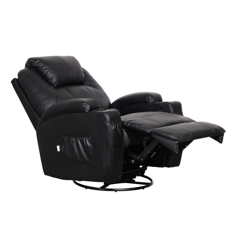 Massage Recliner PU Leather Ergonomic Lounge Heated Chair 360 Degree Swivel Recliner (Black)