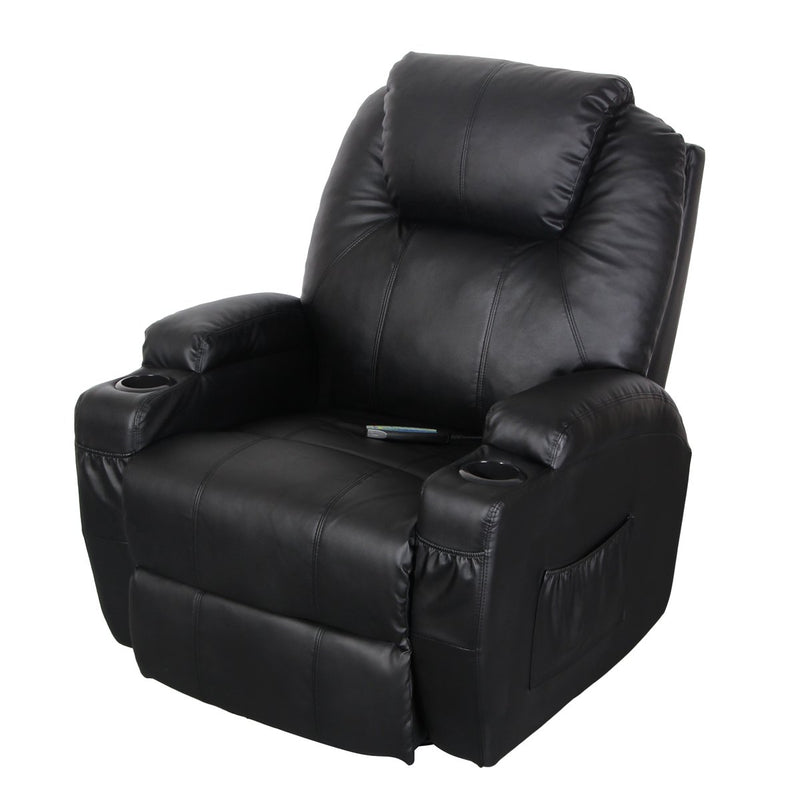 Massage Recliner PU Leather Ergonomic Lounge Heated Chair 360 Degree Swivel Recliner (Black)