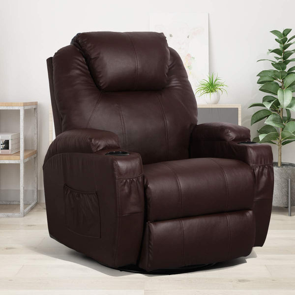 Massage Recliner Chair Heated PU Leather Ergonomic Lounge 360 Degree Swivel, Brown