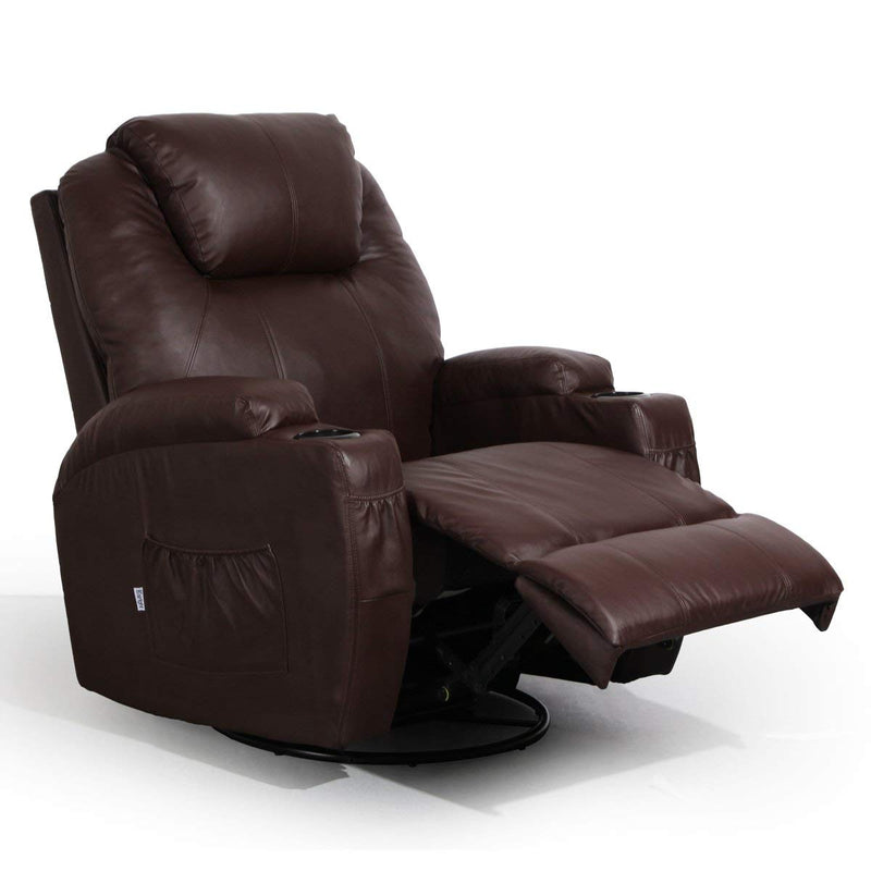 Massage Recliner Chair Heated PU Leather Ergonomic Lounge 360 Degree Swivel, Brown