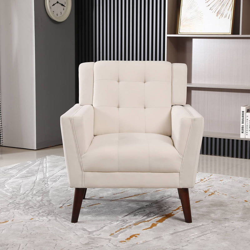 Mid-Century Modern Fabric Club Chair, Single Sofa Comfy Upholstered Arm Chair with Tufted Design, Beige