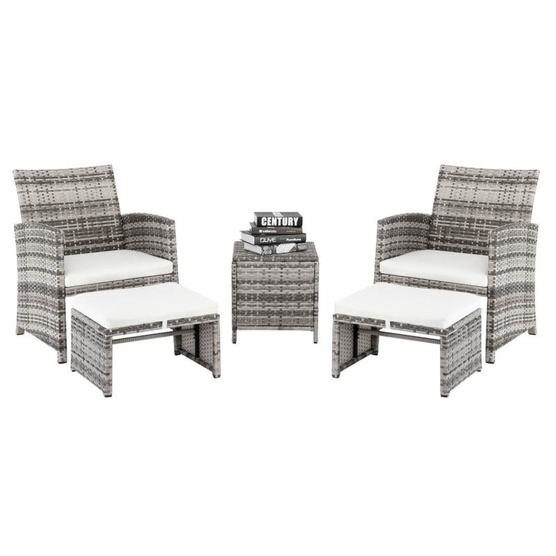5-Piece Wicker Patio Furniture Set, Rattan Sectional Sofa Chairs Set with Cushions Footstools Coffee Table, Gray Gradient