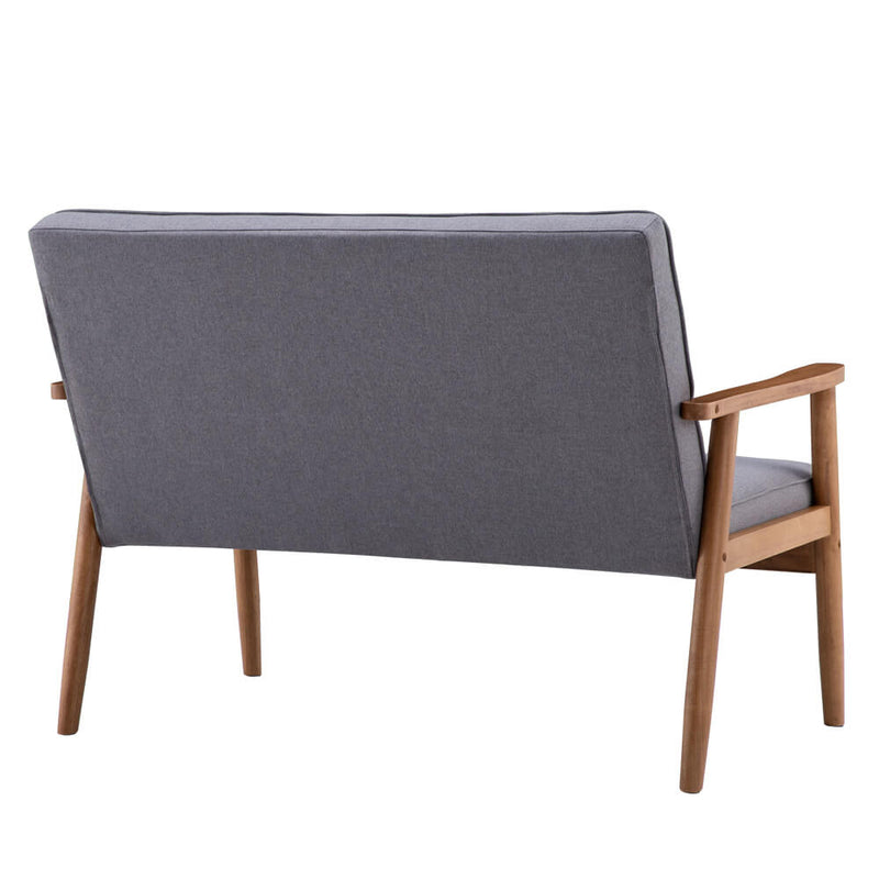 Retro Mid-Century Modern Wood 2-Seater Loveseat Chair Leisure Light Gray Fabric