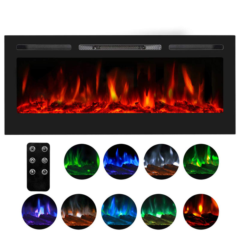 HomHum 50" in-Wall Recessed Mounted Electric Fireplace Insert with Touch Screen Control Panel, 9 Colours Flame & Remote Control, 750/1500W Heater with Timer, Black
