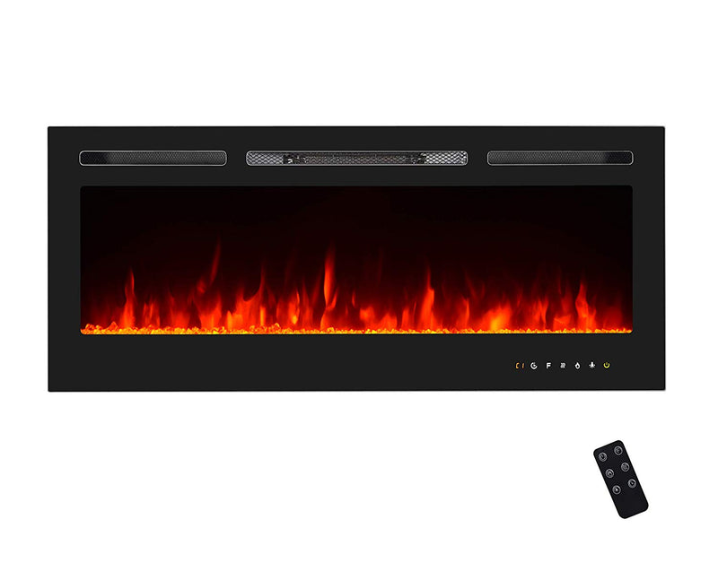 HomHum 50" in-Wall Recessed Mounted Electric Fireplace Insert with Touch Screen Control Panel, 9 Colours Flame & Remote Control, 750/1500W Heater with Timer, Black