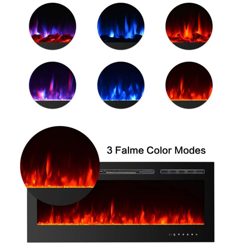 HomHum 50" in-Wall Recessed Mounted Electric Fireplace Insert with Touch Screen Control Panel, 9 Colours Flame & Remote Control, 750/1500W Heater with Timer, Black
