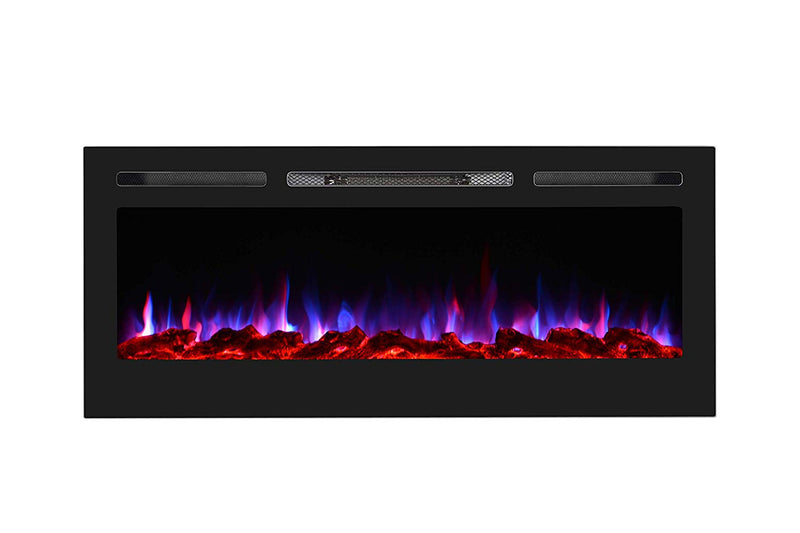 HomHum 50" in-Wall Recessed Mounted Electric Fireplace Insert with Touch Screen Control Panel, 9 Colours Flame & Remote Control, 750/1500W Heater with Timer, Black