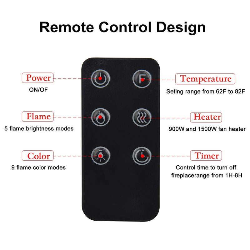 HomHum 50" in-Wall Recessed Mounted Electric Fireplace Insert with Touch Screen Control Panel, 9 Colours Flame & Remote Control, 750/1500W Heater with Timer, Black