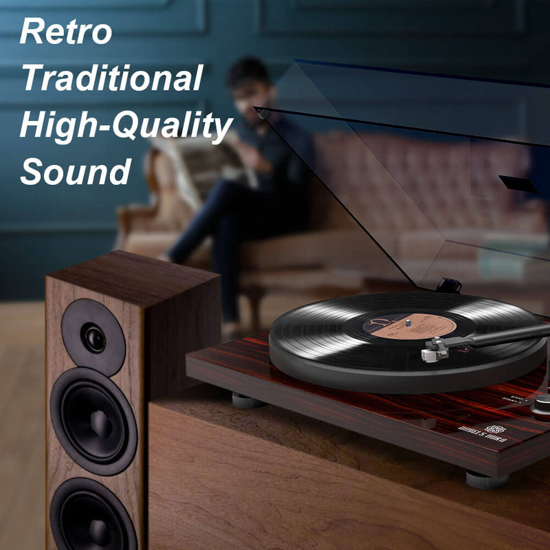 Bluetooth Turntable Stereo Record Player with Built-in 2-Speed Phono Preamp Black