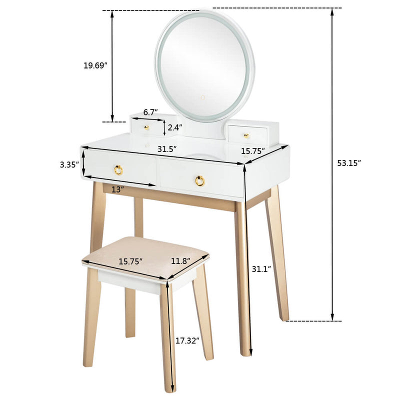Bedroom Light Luxury Real Wood Simple Makeup Table With Lamp Three Color Adjustable
