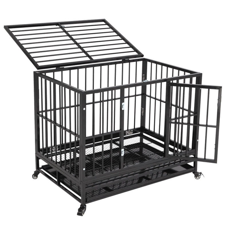 36” Heavy Duty Dog Cage Crates Metal Dog or Pet Crate Kennel with Tray Black
