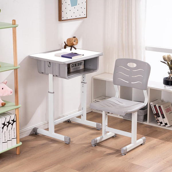 Lifting Children Multifunctional Study Desk and Chair Set with Storage Bin Gray