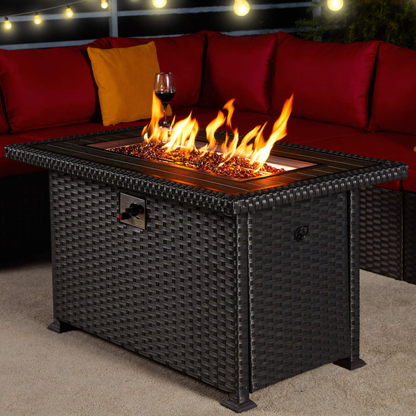 44" Outdoor Propane Gas Fire Pit Table 50000 BTU Auto-Ignition w/ Glass Stone & Waterproof Cover,Black