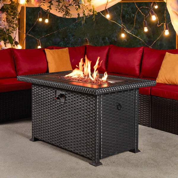 44" Outdoor Propane Gas Fire Pit Table 50000 BTU Auto-Ignition w/ Windguard, Aluminium Tabletop, Black
