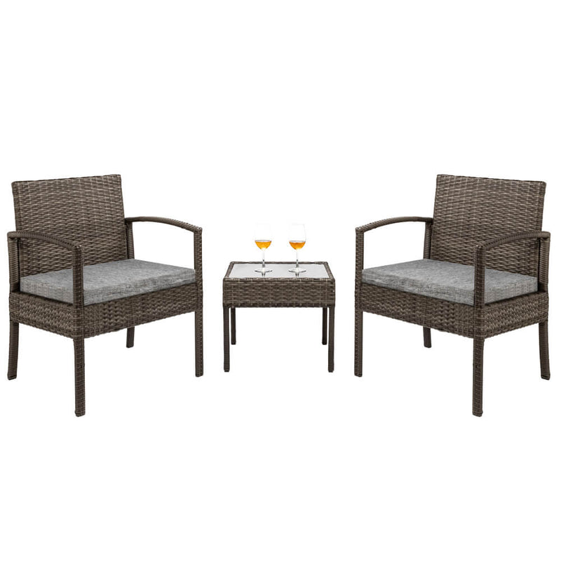 3 Pieces Patio Furniture Set Wicker Rattan Outdoor Patio Conversation Set