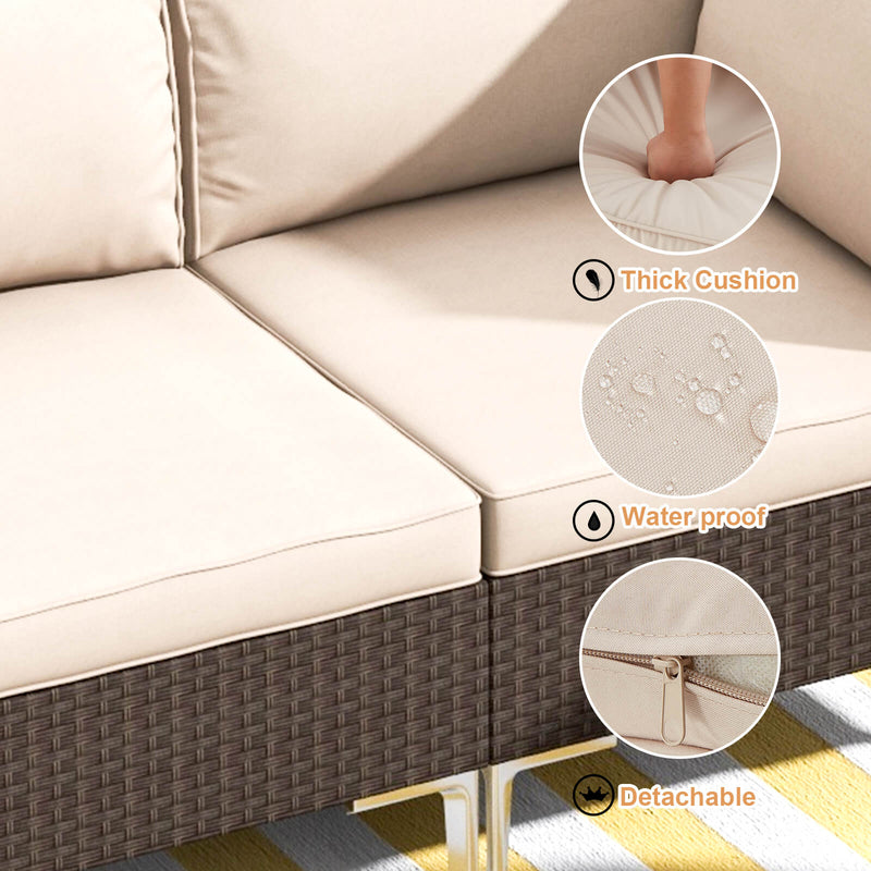 7 Pcs Outdoor Wicker Sectional Sofa All-Weather Furniture Set with Cushion/Tea Table