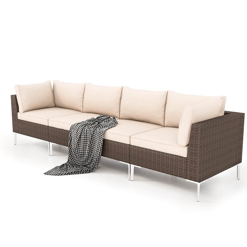 7 Pcs Outdoor Wicker Sectional Sofa All-Weather Furniture Set with Cushion/Tea Table