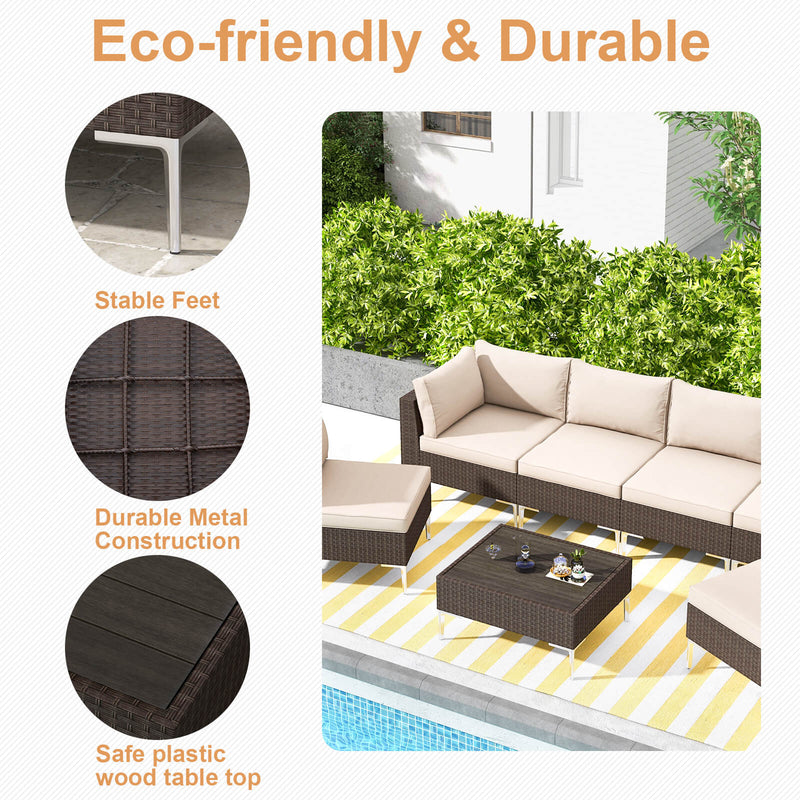 7 Pcs Outdoor Wicker Sectional Sofa All-Weather Furniture Set with Cushion/Tea Table