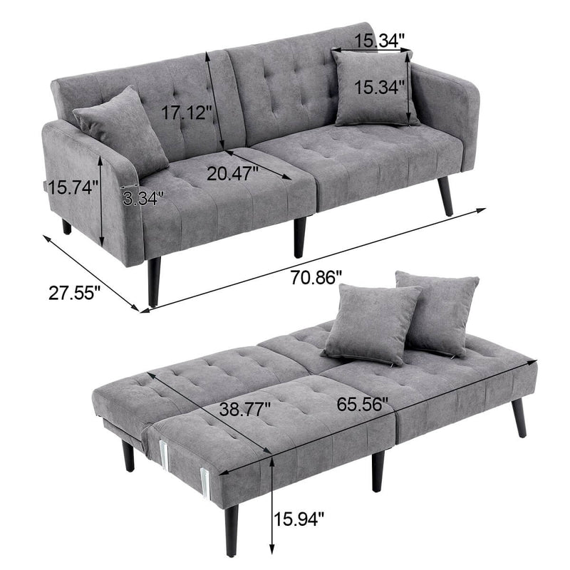 Convertible Foton Sectional Sleeper Sofa Bed Couch Small Apartment Furniture Dark Gray