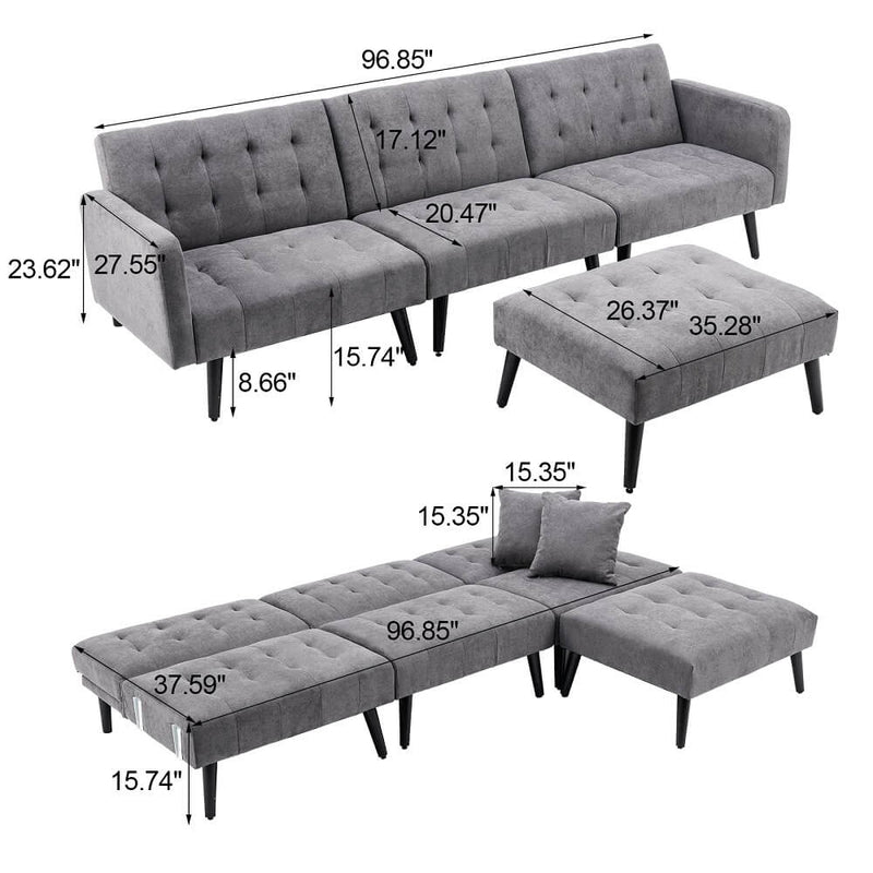 Modern Linen sectional Convertible Sofa Bed L-Shaped Reversible Sleeper Dark Grey