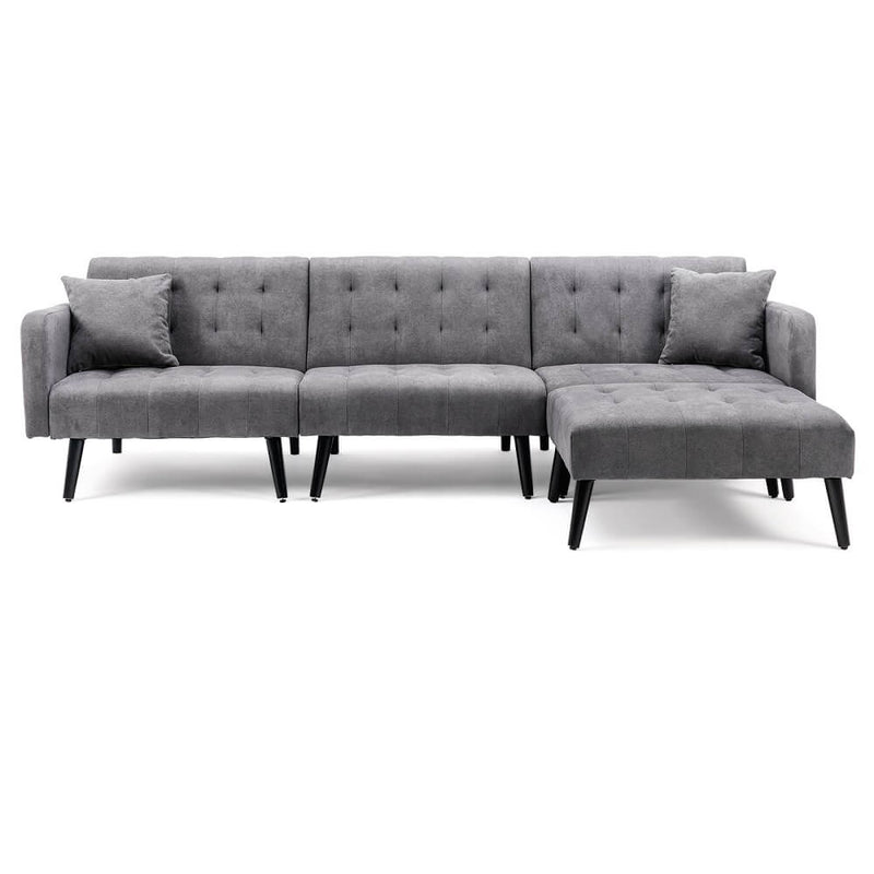 Modern Linen sectional Convertible Sofa Bed L-Shaped Reversible Sleeper Dark Grey