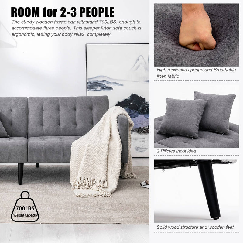 Convertible Foton Sectional Sleeper Sofa Bed Couch Small Apartment Furniture Dark Gray
