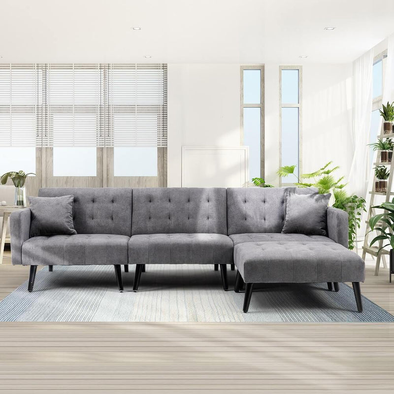 Modern Linen sectional Convertible Sofa Bed L-Shaped Reversible Sleeper Dark Grey