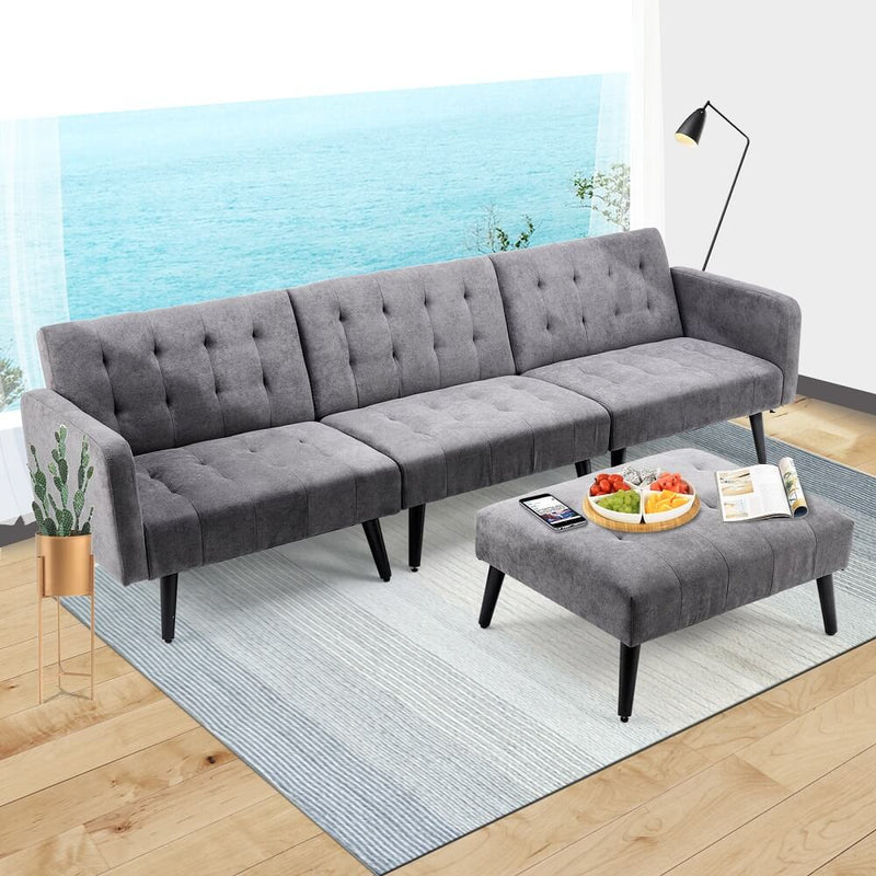 Modern Linen sectional Convertible Sofa Bed L-Shaped Reversible Sleeper Dark Grey