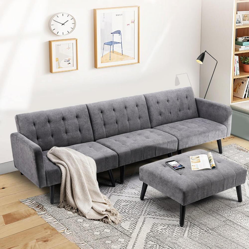 Modern Linen sectional Convertible Sofa Bed L-Shaped Reversible Sleeper Dark Grey
