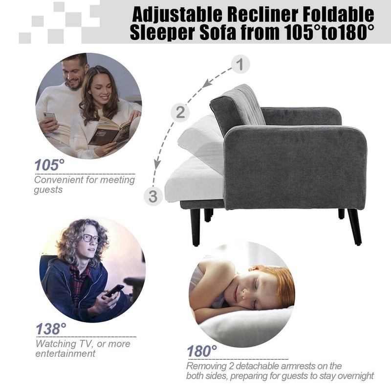 Convertible Foton Sectional Sleeper Sofa Bed Couch Small Apartment Furniture Dark Gray