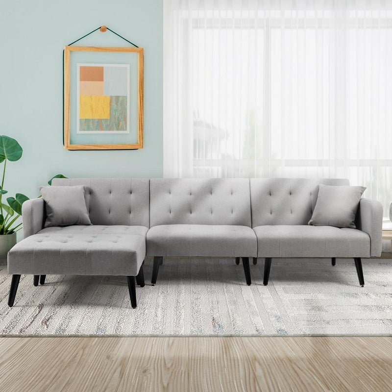 Modern Linen sectional Convertible Sofa Bed L-Shaped Reversible Sleeper Light Grey