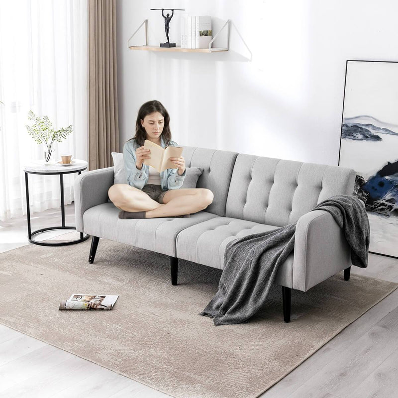 Convertible Foton Sectional Sleeper Sofa Bed Couch Small Apartment Furniture Light Gray