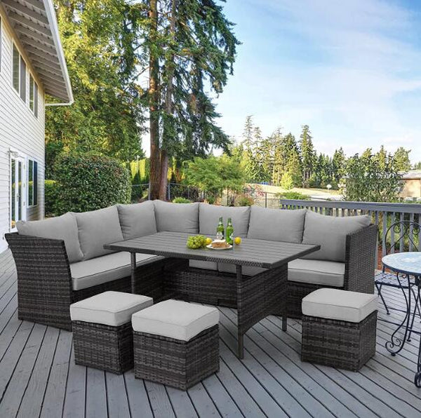 7 Piece Patio Gray Rattan Wicker Conversation Set