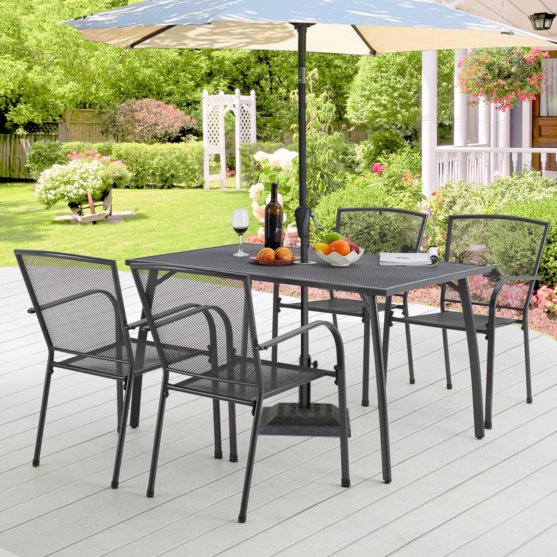5-Piece Patio Metal Dining Set with 4 Stackable Chairs-Dark Gray