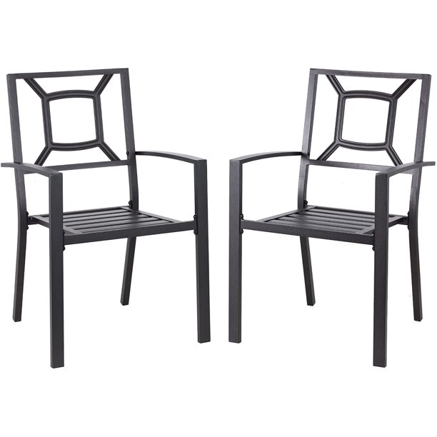 Outdoor Patio Dining Chairs, Stackable Arm Chairs-Metal Frame