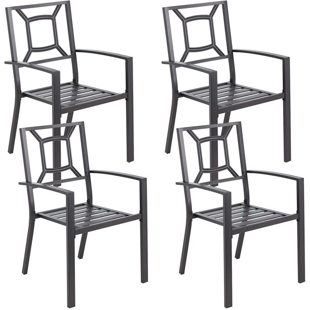 Outdoor Patio Dining Chairs, Stackable Arm Chairs-Metal Frame