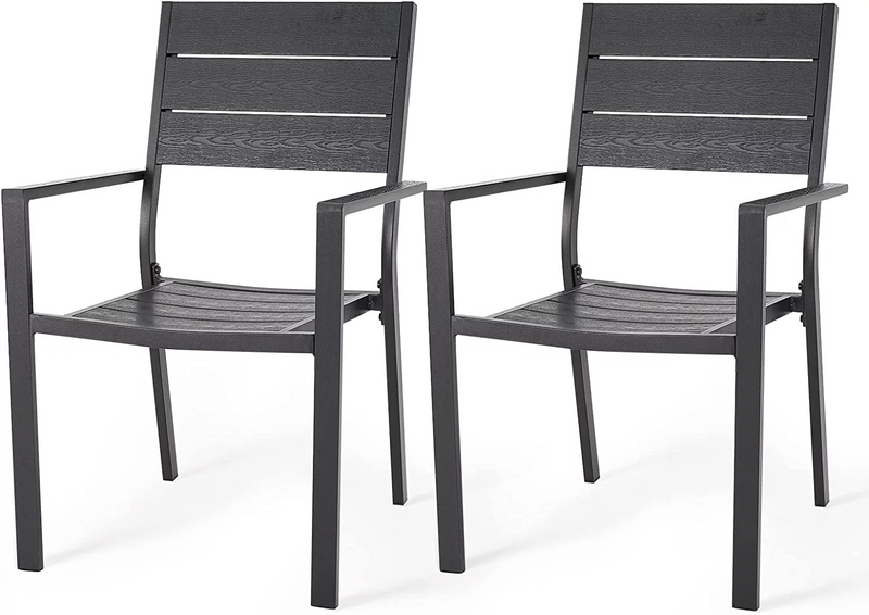 Outdoor Patio Dining Chairs, Stackable Arm Chairs-Aluminum Frame-Set of 6-Black