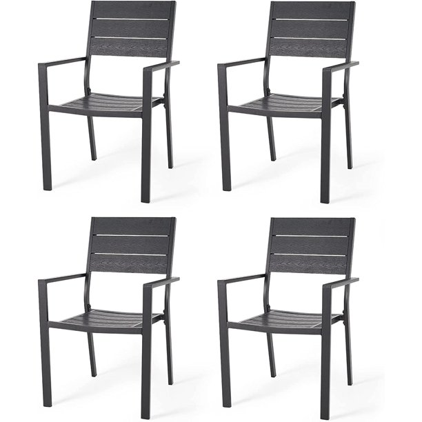 Outdoor Patio Dining Chairs, Stackable Arm Chairs-Aluminum Frame-Set of 6-Black