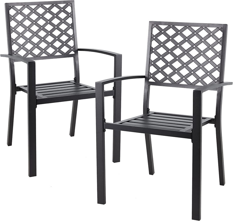 Outdoor Patio Dining Chairs, Stackable Arm Chairs-Metal Frame