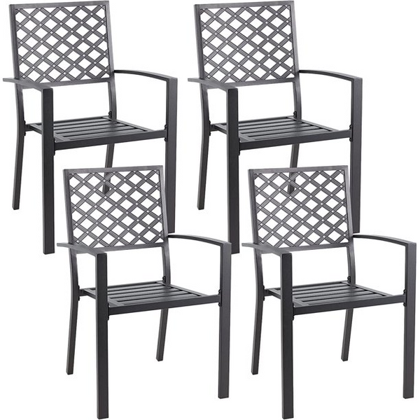 Outdoor Patio Dining Chairs, Stackable Arm Chairs-Metal Frame