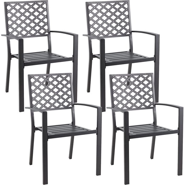 Outdoor Patio Dining Chairs, Stackable Arm Chairs-Metal Frame