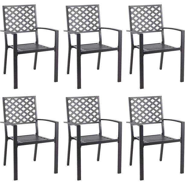 Outdoor Patio Dining Chairs, Stackable Arm Chairs-Metal Frame