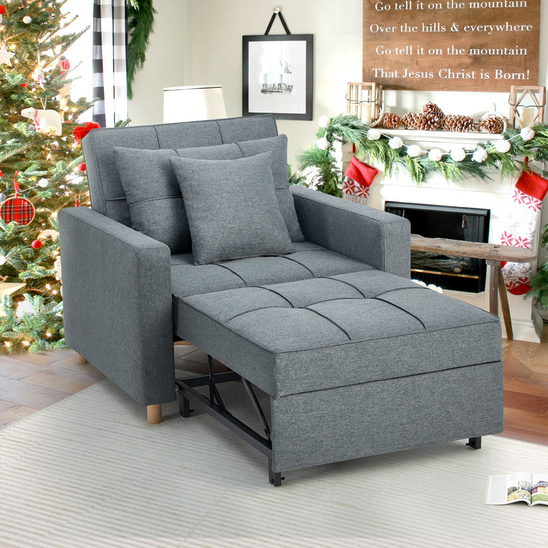 3-in-1Convertible Chair Bed Sleeper & Futon Sofa Bed Chair with Adjustable Backrest and 2 Pillows